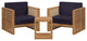 Modway Carlsbad 3-Piece Teak Wood Outdoor Patio Set in Natural/Navy