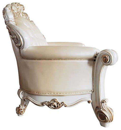 Acme Vendome Loveseat With 3 Pillows Champagne PU and Antique Pearl Finsih