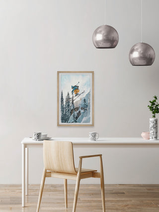 "Vertical Ski Drop" Framed Painting Print, 8x12