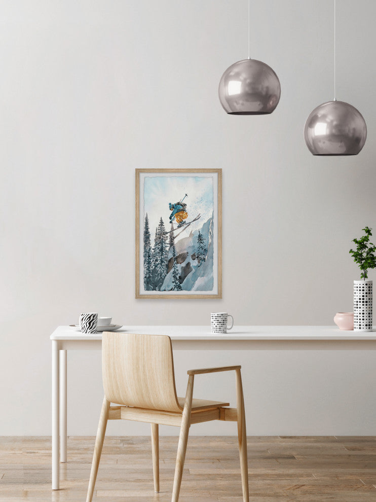 "Vertical Ski Drop" Framed Painting Print, 8x12
