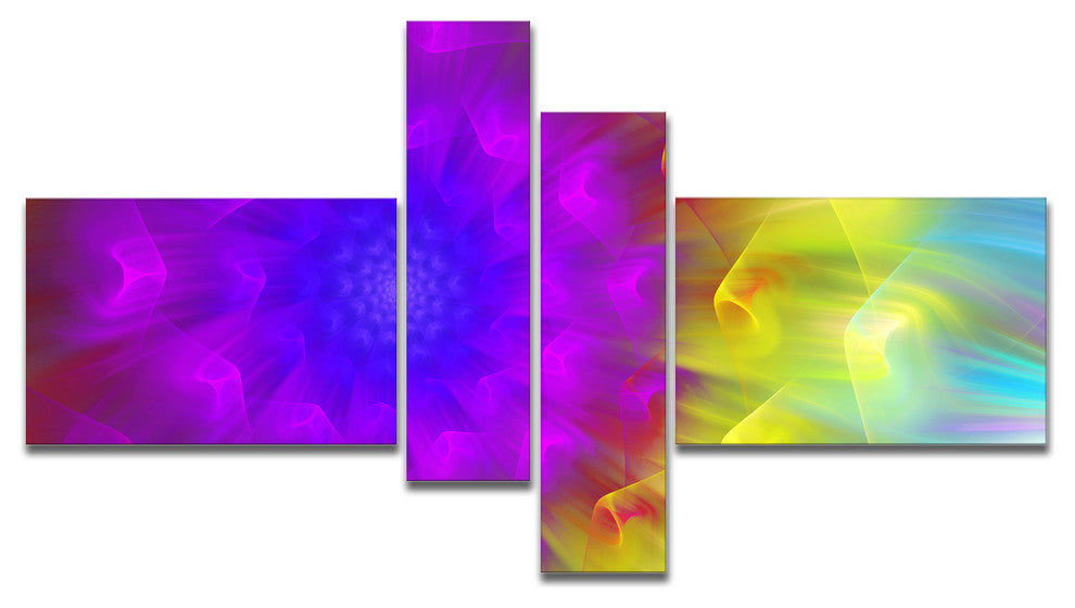 Purple Fractal Petals Dandelion, Floral Canvas Art Print, 60"x32", 4 panels