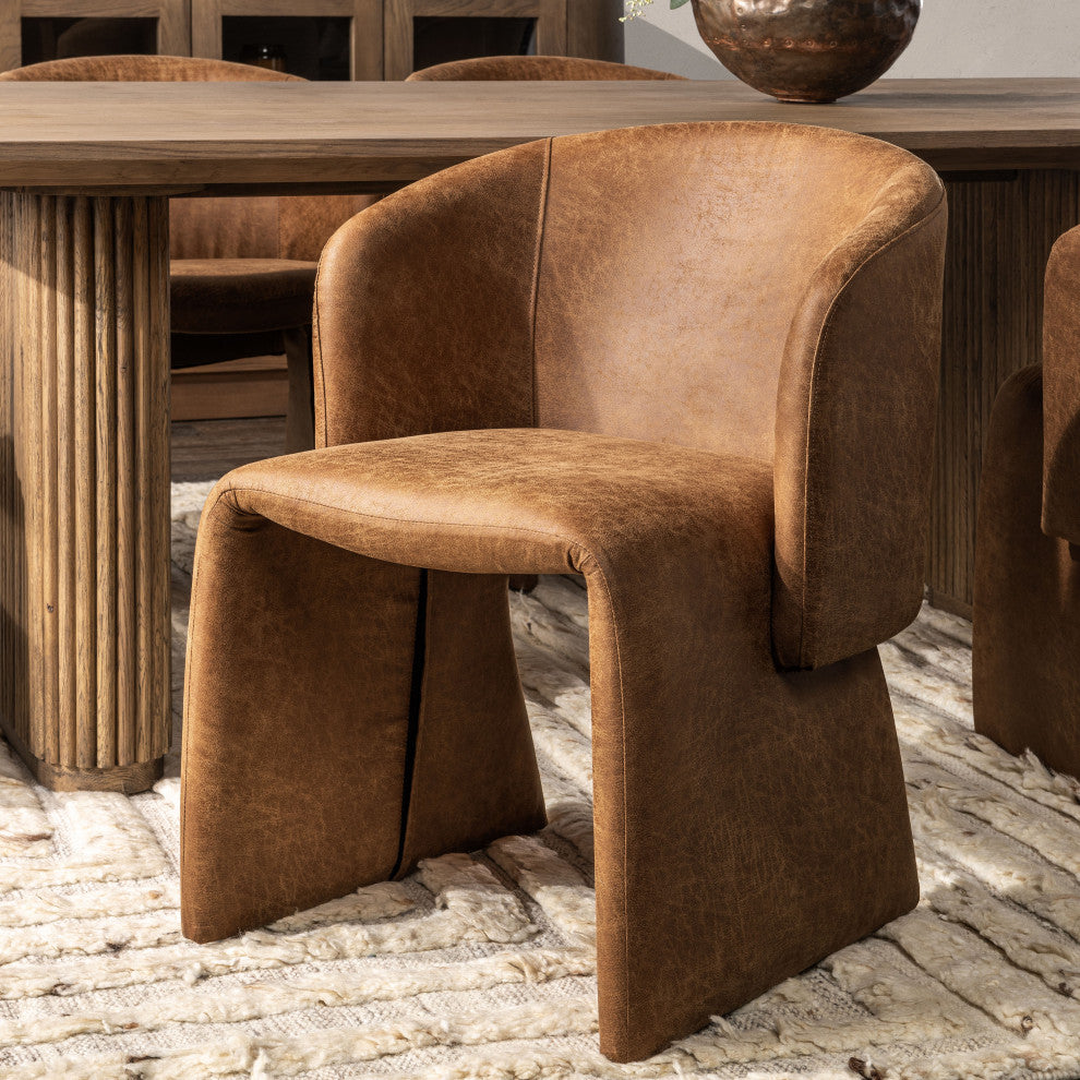 Halstead Upholstered Fabric Dining Chair, Cognac Leather