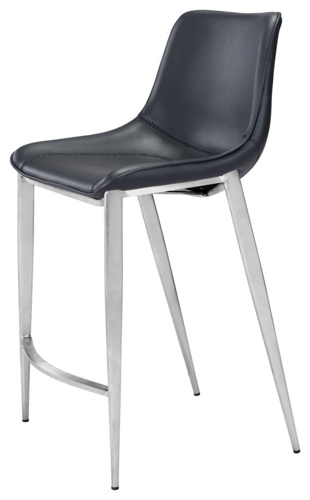 Counter Stool Chair, Set of 2, Faux Vinyl Leather, Steel, Black, Silver, Cafe
