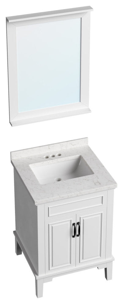 Lanesboro 24" Bathroom Vanity, Sink, Top, 2 Doors, Accent Mirror, White