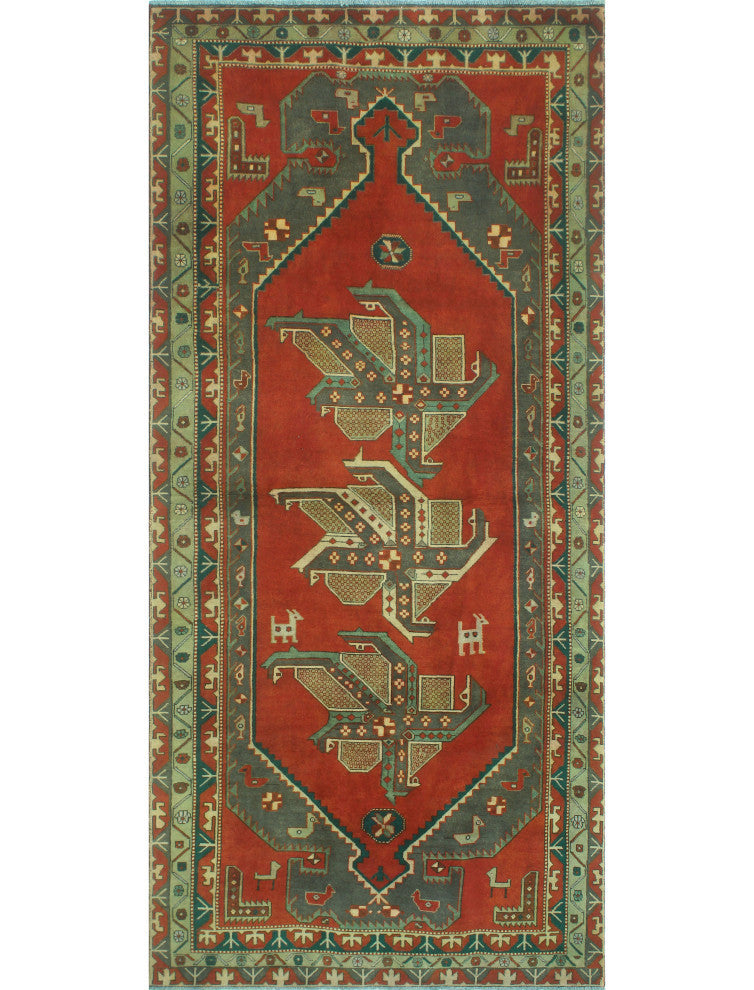 Fine Vintage Distressed Lawton Rust/Light Green Runner, 4'8x10'2