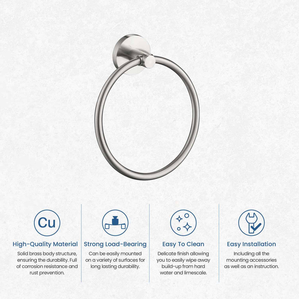 Circular Bathroom Towel Ring, Brushed Nickel