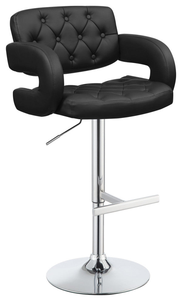 Leatherette and Metal Adjustable Height Bar Stool, Black