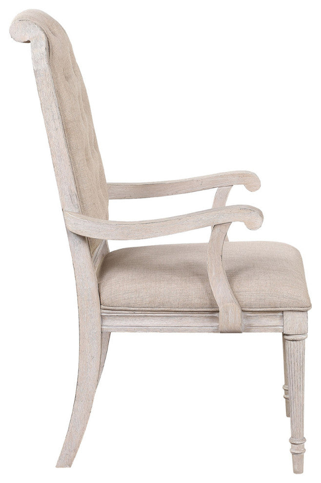 Set of 2 Upholstered Arm Chairs in Antique Champagne Finish