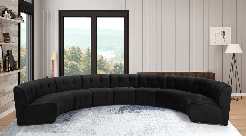 Limitless Velvet Upholstered 9-Piece Modular Sectional, Black