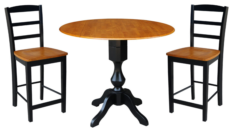 42" Round Pedestal Gathering Height Table with 2 Counter Height Stools