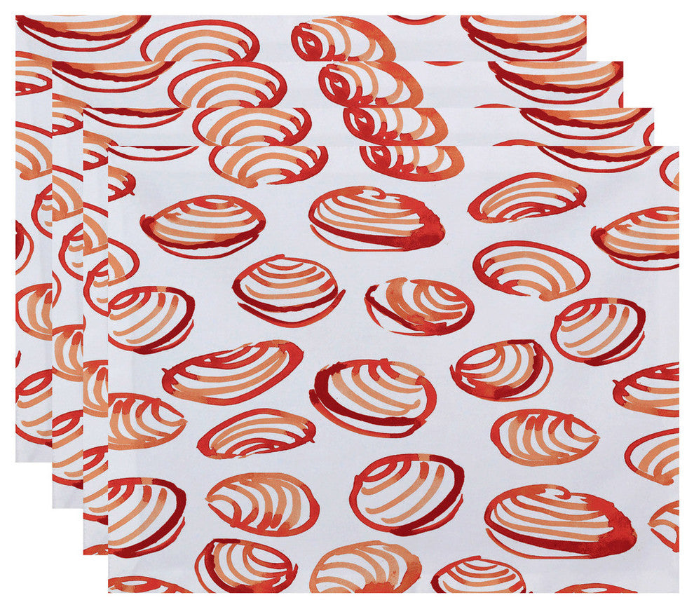 18"x14" Clams, Geometric Print Placemat, Coral, Set of 4