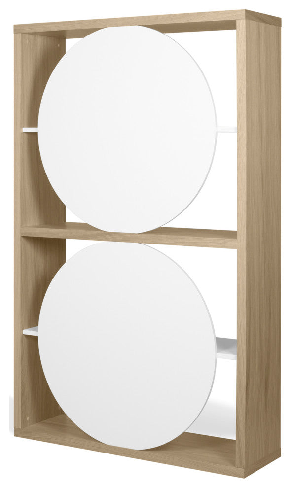 Zero Contemporary Unique Wood Book Shelf Display, Light Oak/Pure White