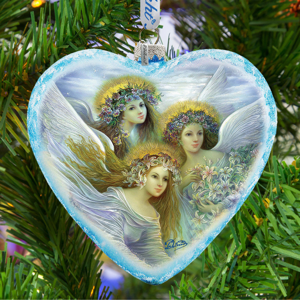 Hand Painted Scenic Glass Ornament Limited Edition Three Angels