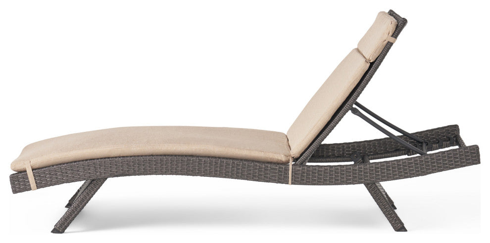 GDF Studio Nassau Outdoor Wicker Adjustable Lounges, Beige Cushions, Set of 2
