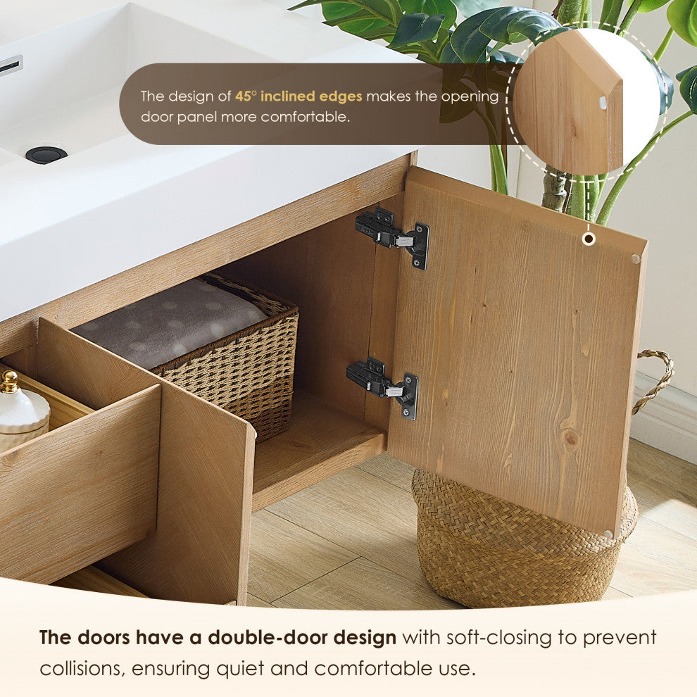 Siena Wall-mounted Single Bath Vanity, Light Brown, 72inch, No Mirror