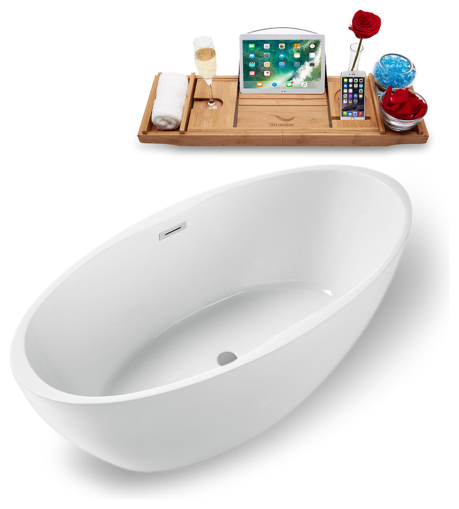 59" Streamline Freestanding Tub and Tray With Internal Drain