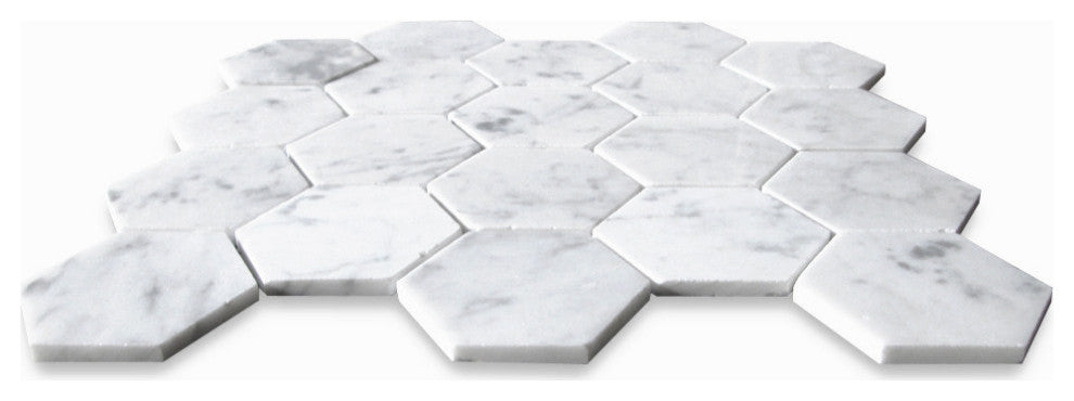 Carrara Marble Hexagon Mosaic Tile Venato Carrera White 3 inch Honed, 1 sheet