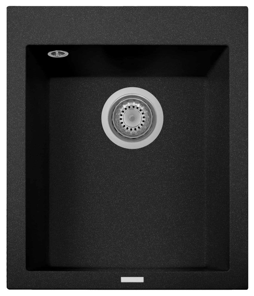 One Series 16" Drop-In Single-Bowl Granite Bar Sink, Black Metallic, Drop-in
