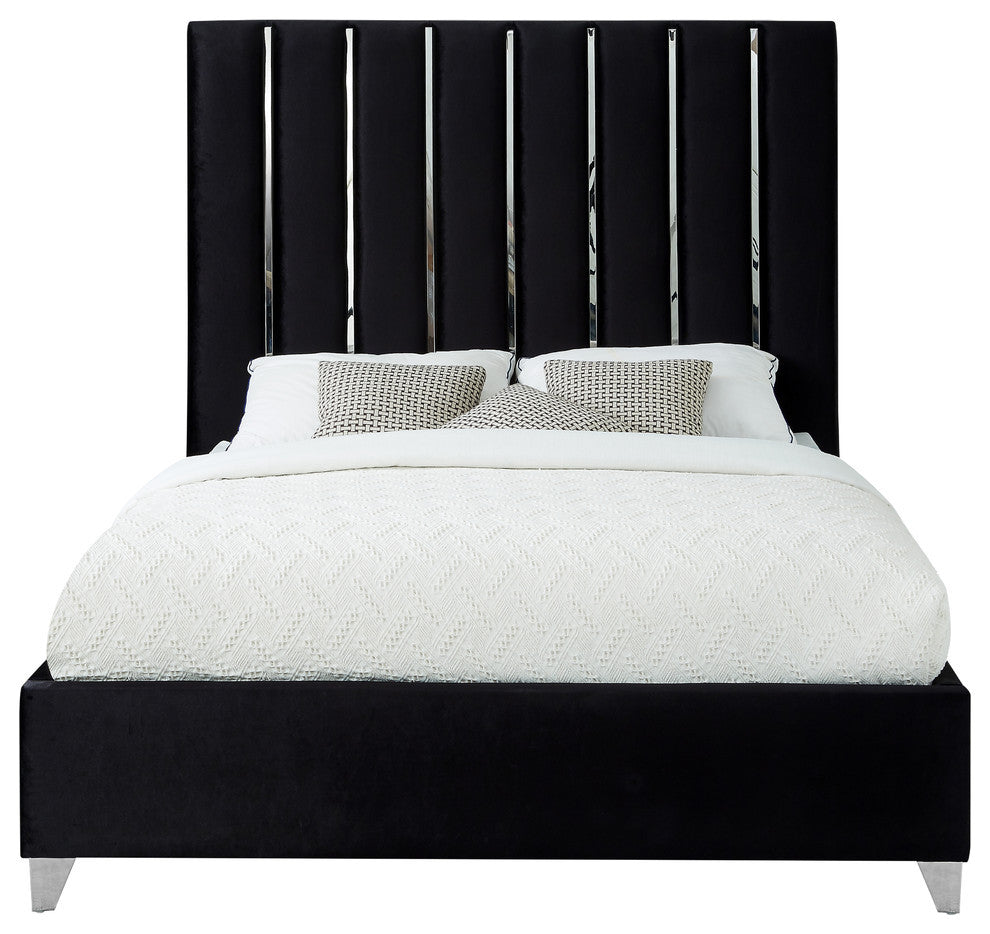 Enzo Velvet Bed, Black, Queen