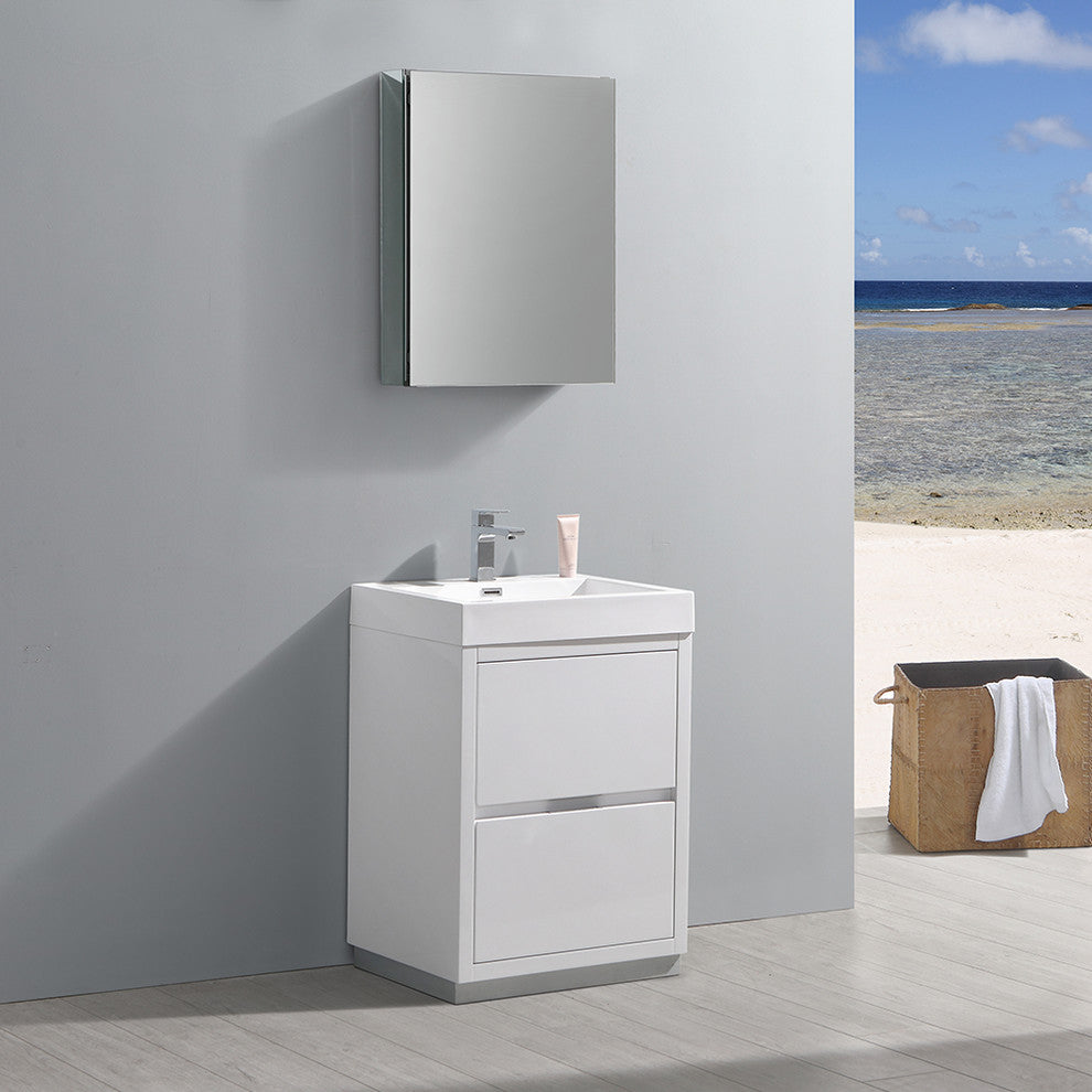 Valencia 24" Glossy White Free Standing Vanity Set, Cabinet, Faucet FFT3111CH