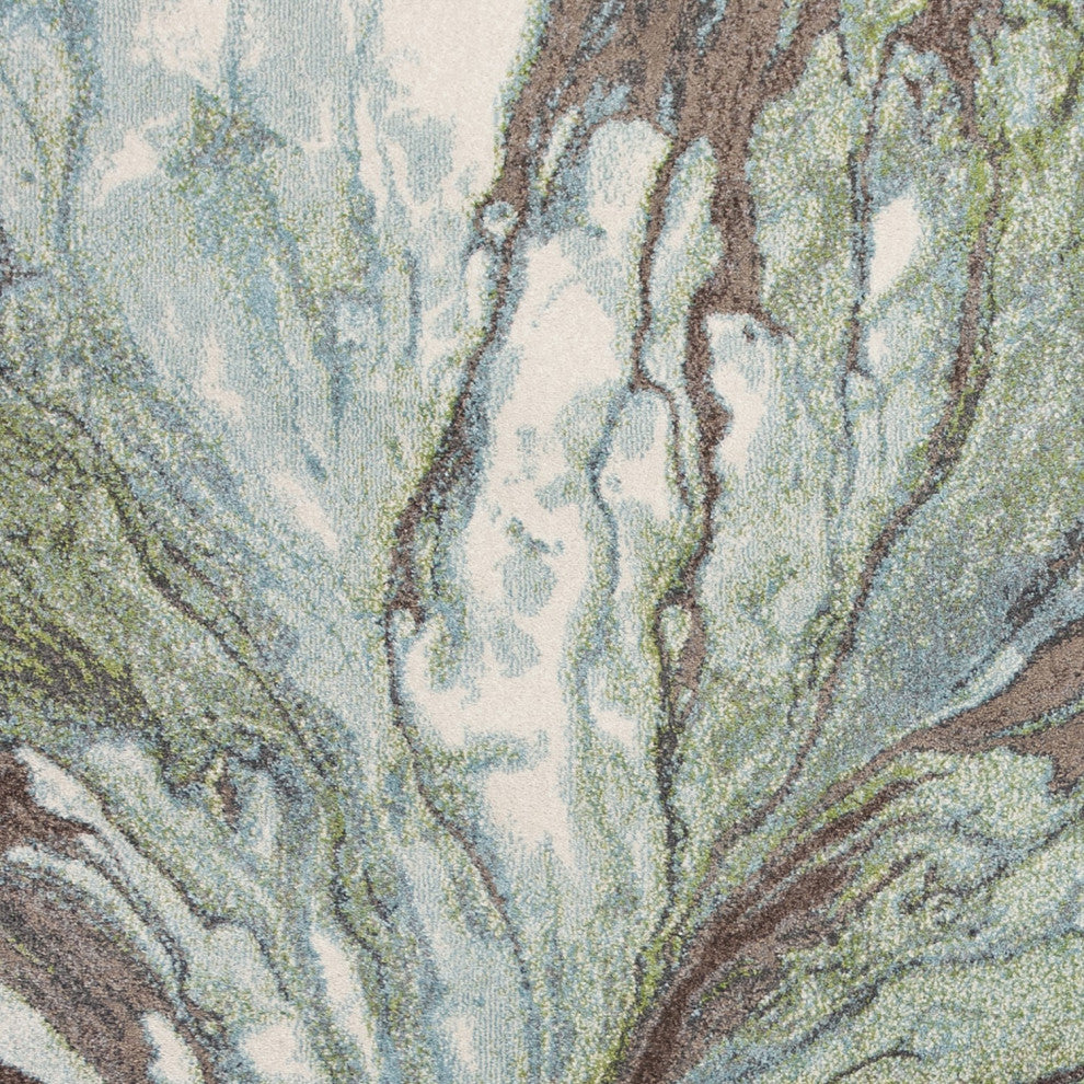 HomeRoots 9' x 13' Green and Brown Abstract Marble Area Rug