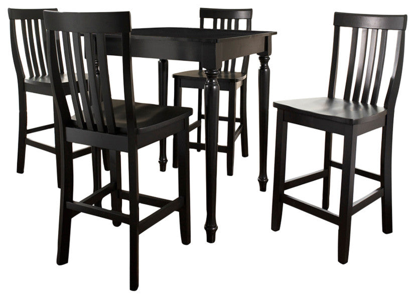 5-Piece Pub Dining Set With Turned Leg and School House Stools