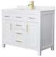 42"SGL Bathroom Vanity White, Carrara Cult. Marble Countertop, Sink, Gold Trim