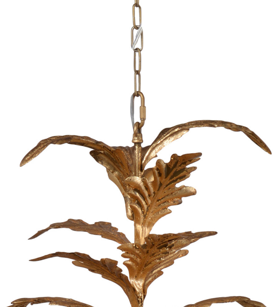 Benzara BM285222 26" 6 Light Chandelier Cascading Leaves Vintage, Gold