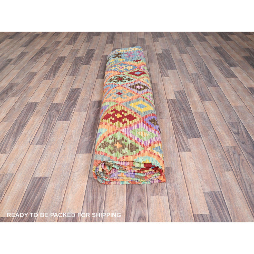 Colorful Extra Soft Wool Afghan Kilim Hand Woven Oriental Rug 10'7"x14'