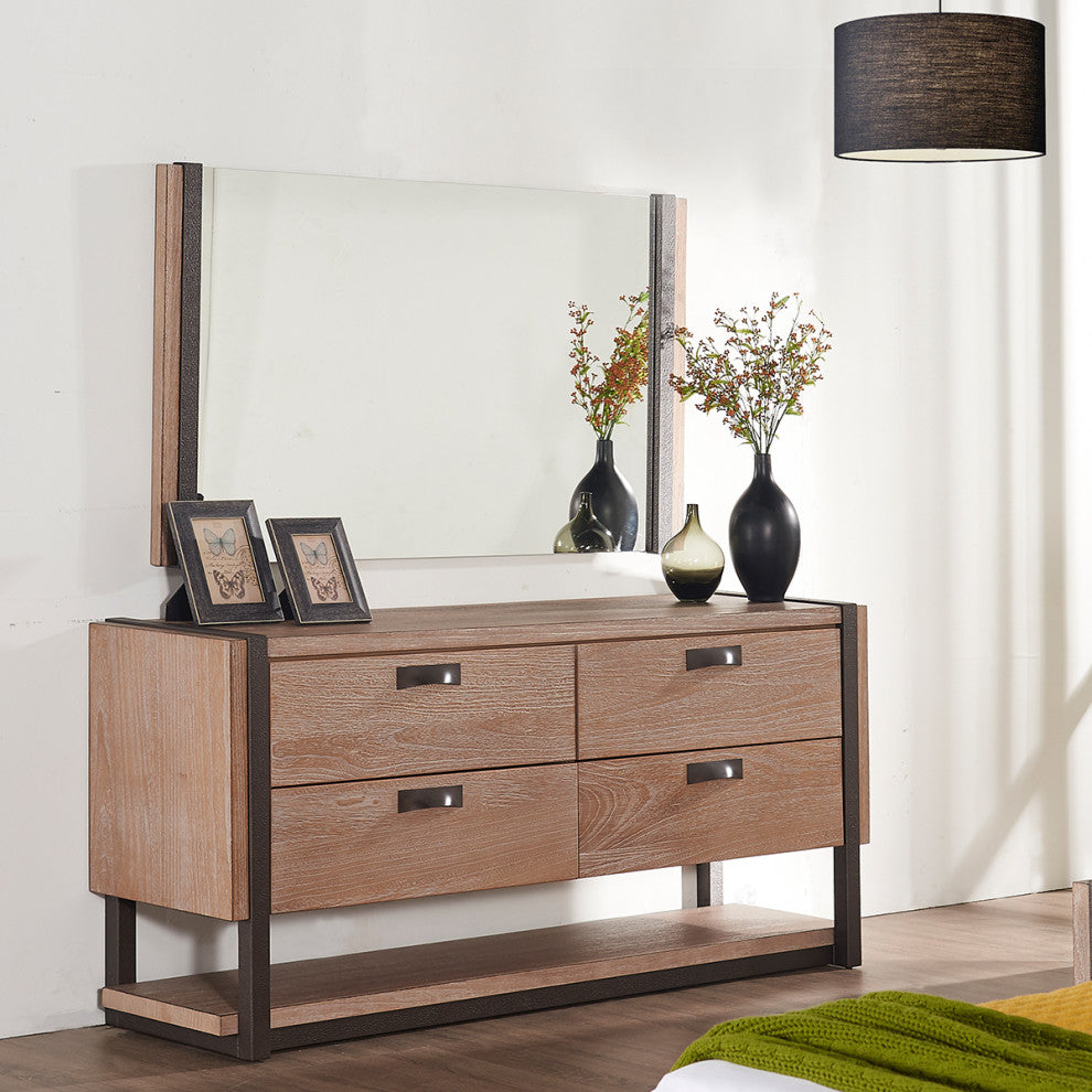51" X 3.5" X 35" Natural Veneer Metal Mirror