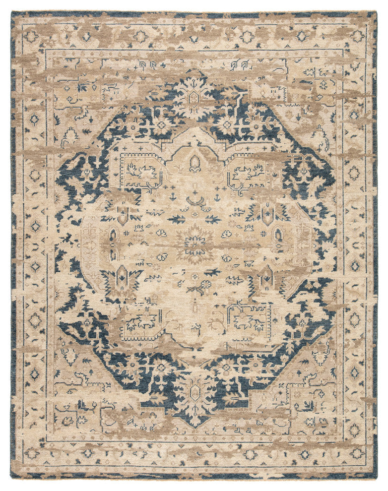 Jaipur Living Cadenza Knotted Medallion Beige/Dark Blue Area Rug, 10'x14'
