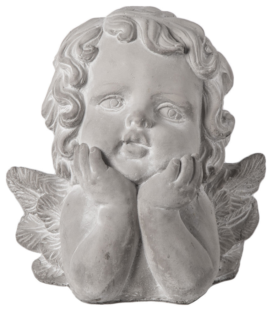 Cement Resting Head Cherubin Statue Concrete Gray Finish