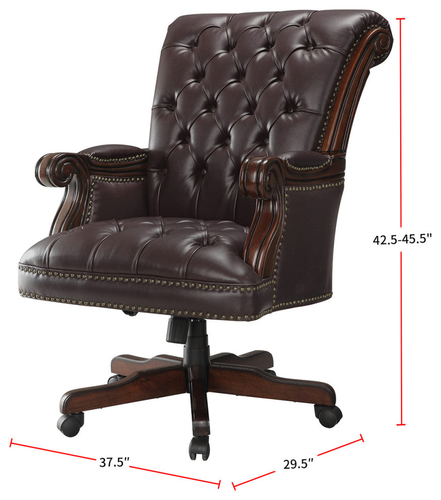 Tufted Adjustable Height Office Chair, Dark Brown
