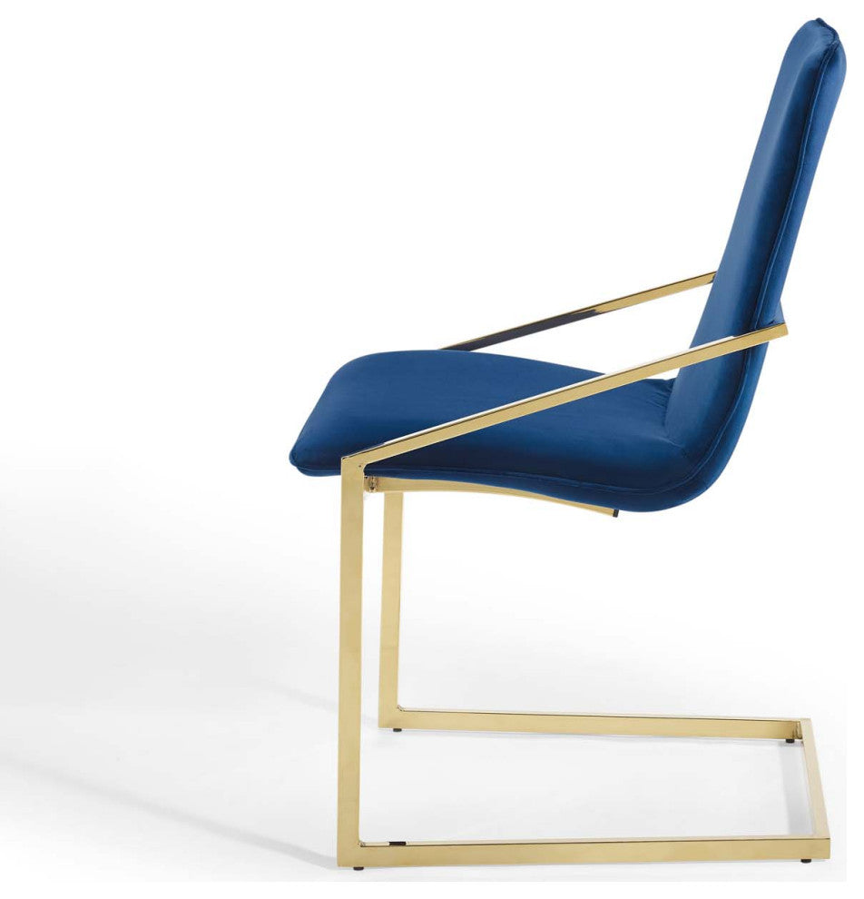 Side Dining Chair, Velvet, Metal, Gold Blue Navy, Modern, Cafe Bistro Restaurant