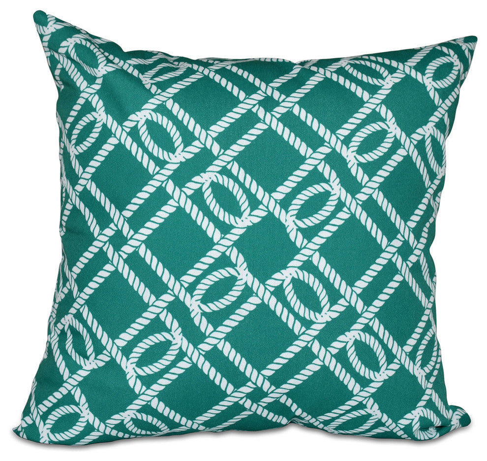Know The Ropes, Geometric Print Outdoor Pillow, Green, 18"x18"
