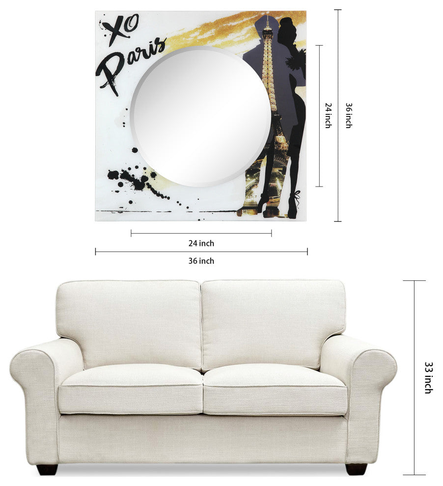 "Romance" Square Beveled Wall Mirror on Printed Tempered Art Glass