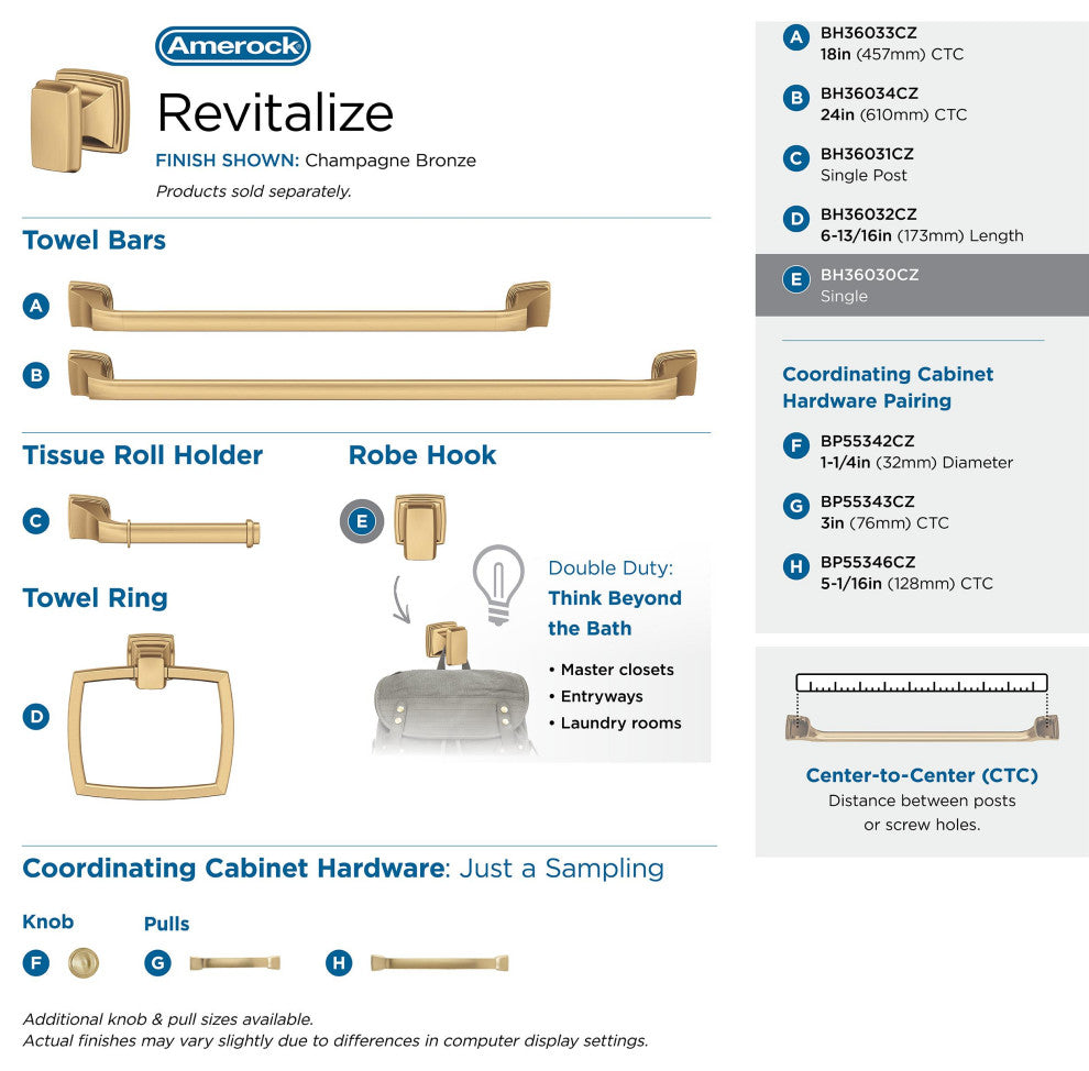 Revitalize Traditional Single Robe Hook, Champagne Bronze
