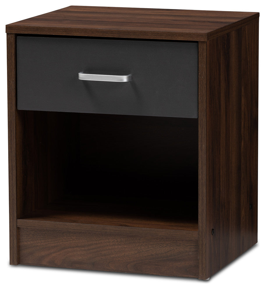 Hansel 1-Drawer Dark Brown and Dark Gray Nightstand