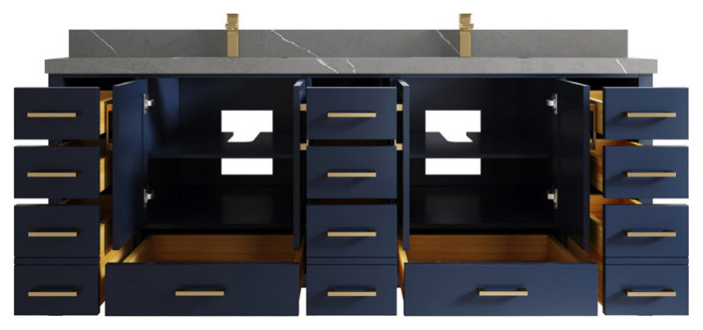Malibu 84 Double Sink Bath Vanity in Navy Blue 2" Piatra Gray