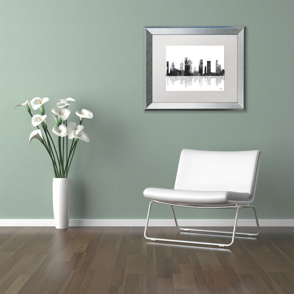 Watson 'Houston Texas Skyline BG-1' Art, Silver Frame, 11"x14", White Matte