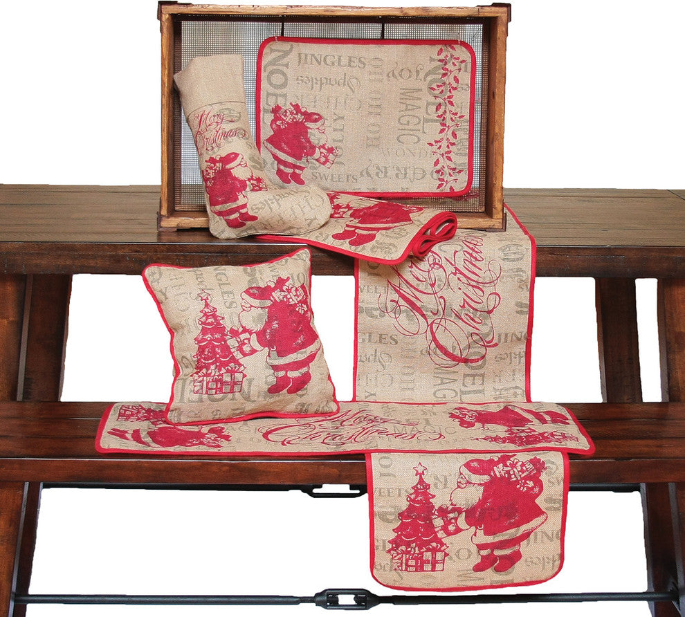 Saint Nick Christmas With Printed Burlap Collection Table Runner, 14"x54"