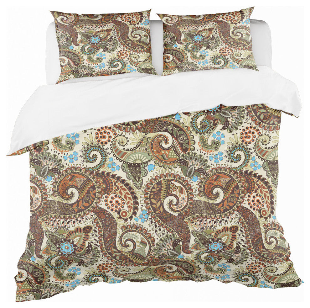 Paisley Pattern With Fantasy Vintage Duvet Cover Set, Queen