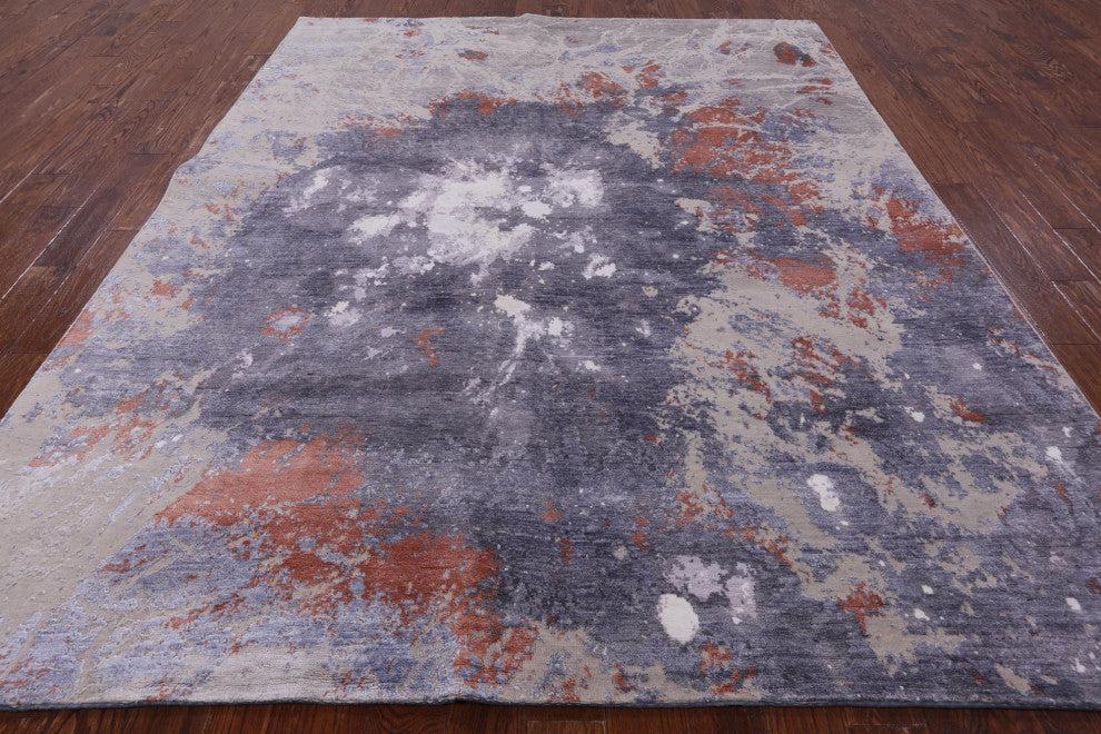 8' 0" X 9' 10" Handmade Wool and Silk Abstract Area Rug Q6169