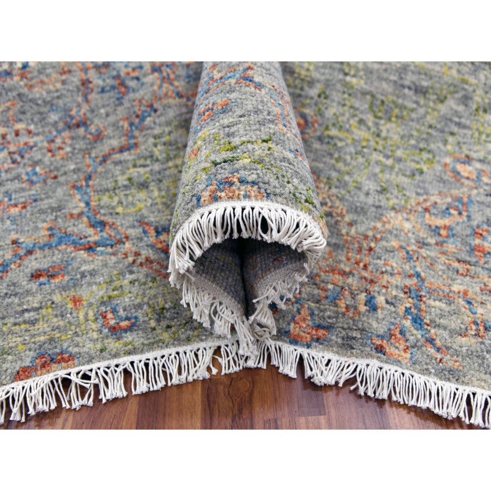 Green,Obscured and Subtle Collection,Hand Knotted, Oriental Rug, 12'x15'2"