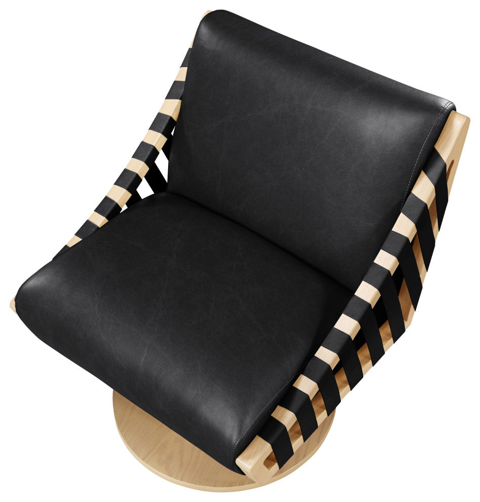 Millwin Upholstered Swivel Accent Chair, Black, Vegan Leather, Natural Finish
