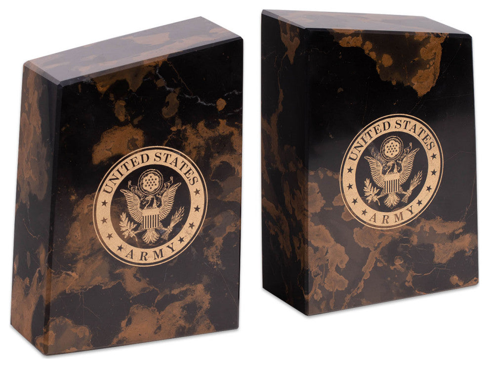 US Army Seal Genuine Marble 6" Tall Pair Of Army Bookends