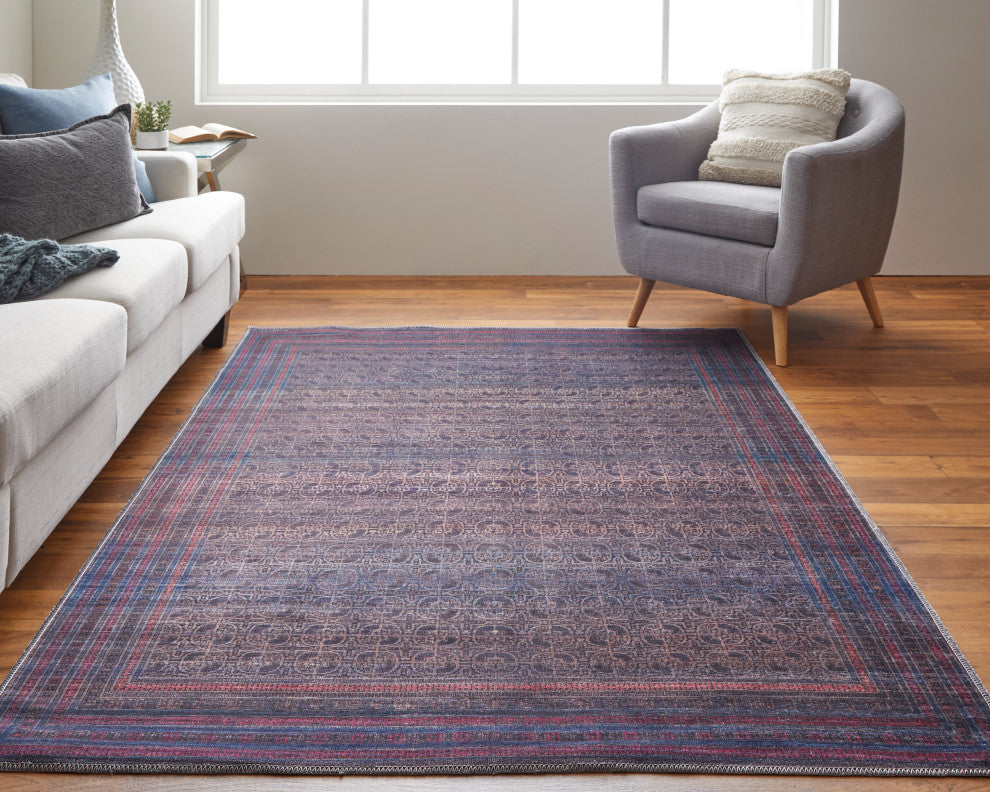 Welch Oriental Machine Washable Charcoal Gray/Pink Rug, 5'3"x7'6"
