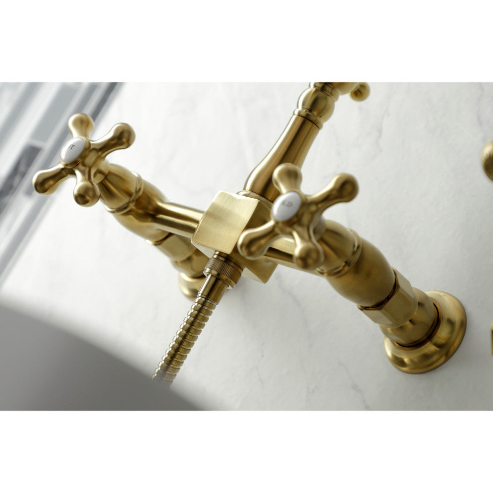 KS126XAXBS-P Heritage Wall Mount Bridge Kitchen Faucet with Brass Sprayer, Brush