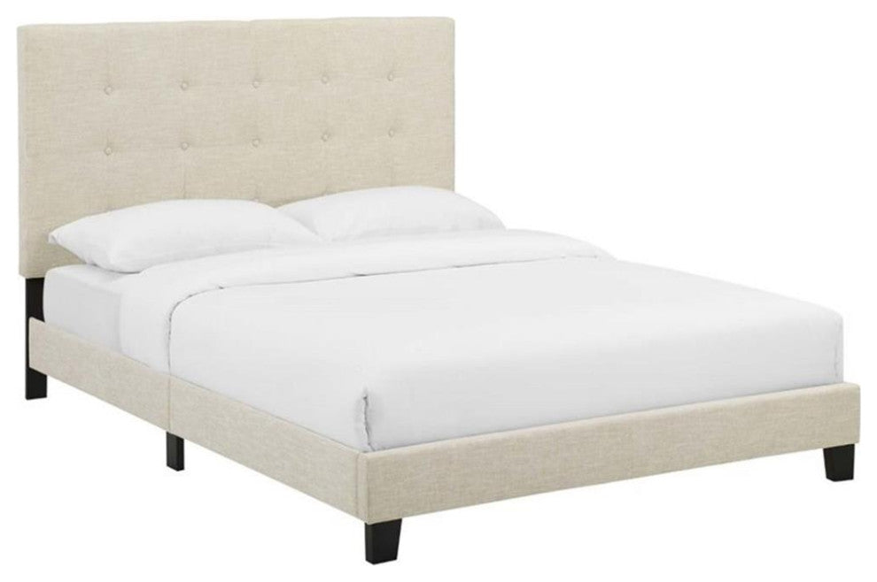 Modway Melanie Full Tufted Button Upholstered Fabric Platform Bed in Beige