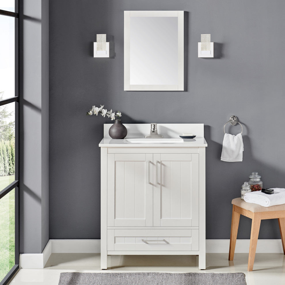 Ove Decors Kansas 18" Single Sink Vanity With Countertop, White, 30 in.